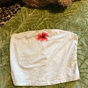 SHEIN White Crop Top with Pink Floral Accent